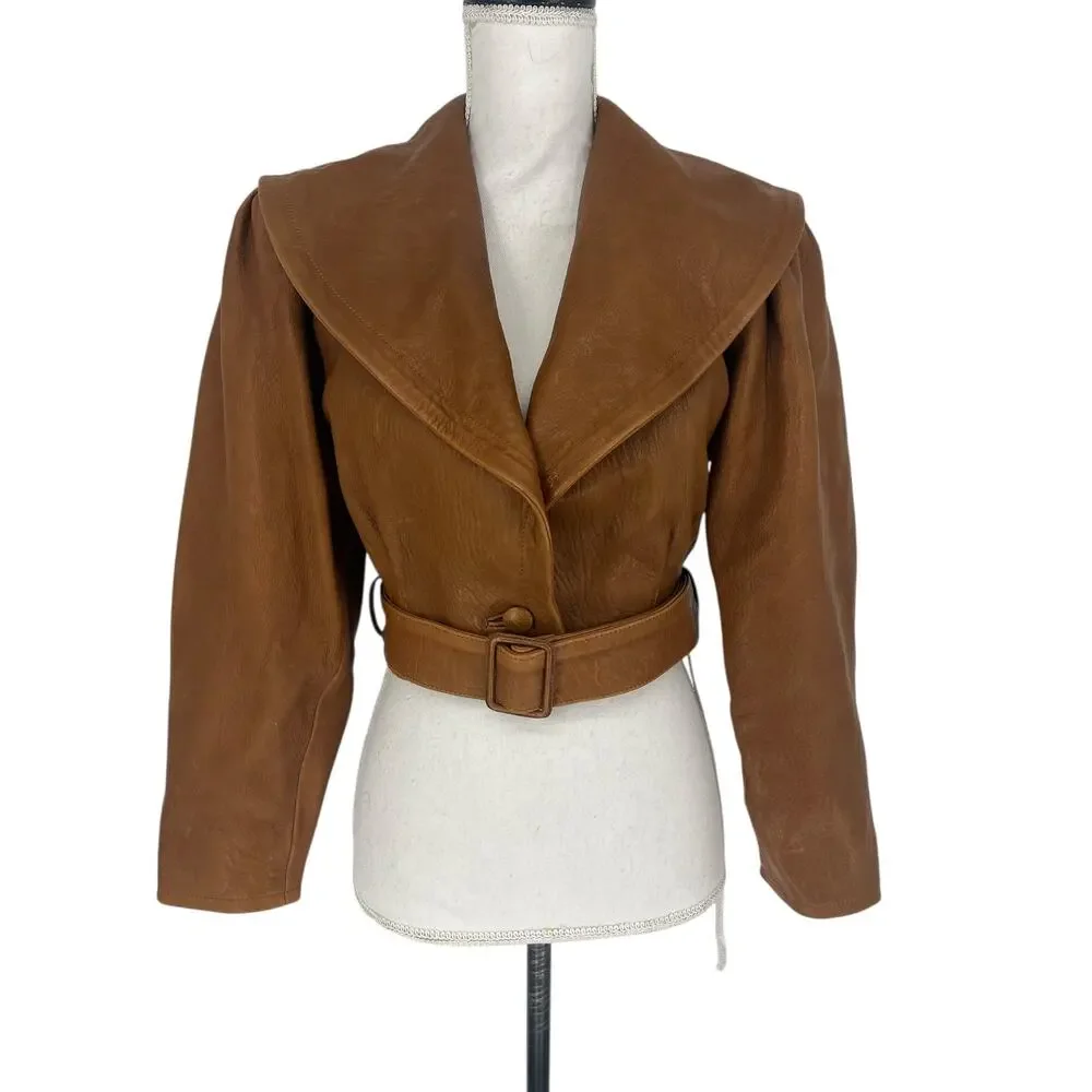 FRAME Cropped Pebbled Leather Belted Jacket‎